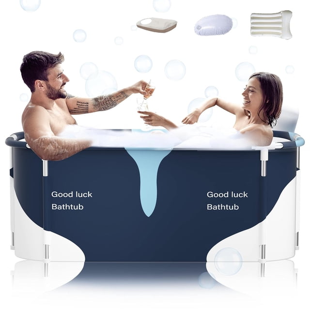 Tina Plegable Portátil Extragrande 53 Pulgadas con Marco de Metal para Adultos, Cubierta para Baño P multicolor