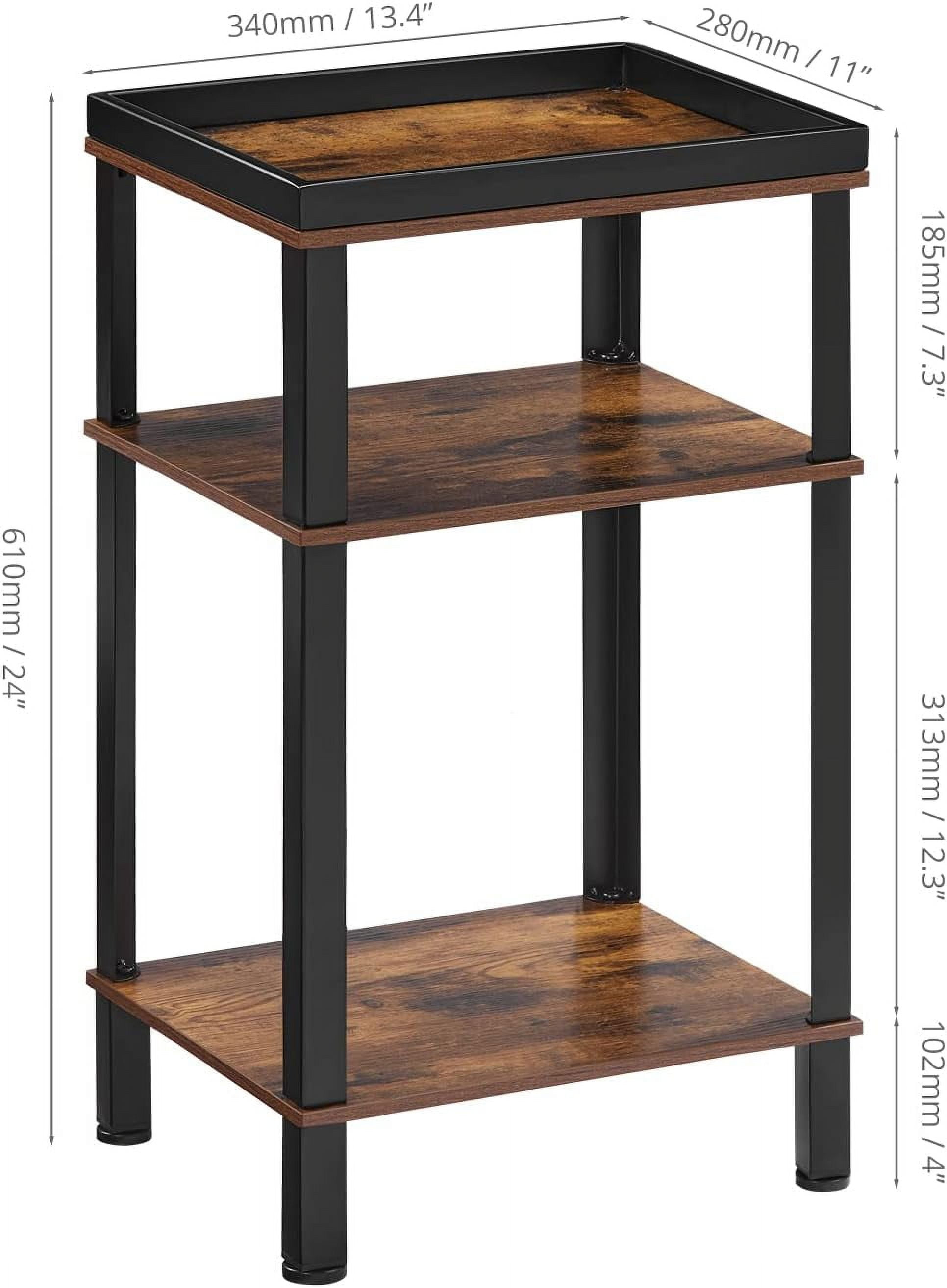 Small Side Table for Small Spaces - Slim End Table with Magazine Holder - 2 in 1 Design Narrow End Table Living Room - Skinny Bedside Table Nightstand Bedroom Thin Side Table, Rustic Brown