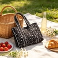 thumbnail image 5 of BUDAO00 French Country Floral Tote Bag for Women, Large Shoulder Shopper with Gingham Stripes, Ruffled Sides and Long Handles for Travel, Shopping, Work and Weekend Use (Black), 5 of 6
