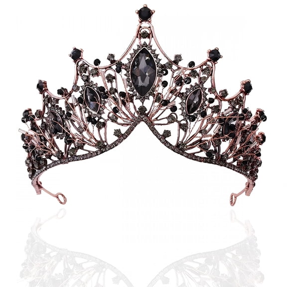 DESIGNICE Baroque Black Queen Crown for Women, Dark Gothic Princess Tiaras and Crown Handmade Crystal Headband Birthday Tiara for Women – Wedding Halloween Faire Costume Birthday Music Festival