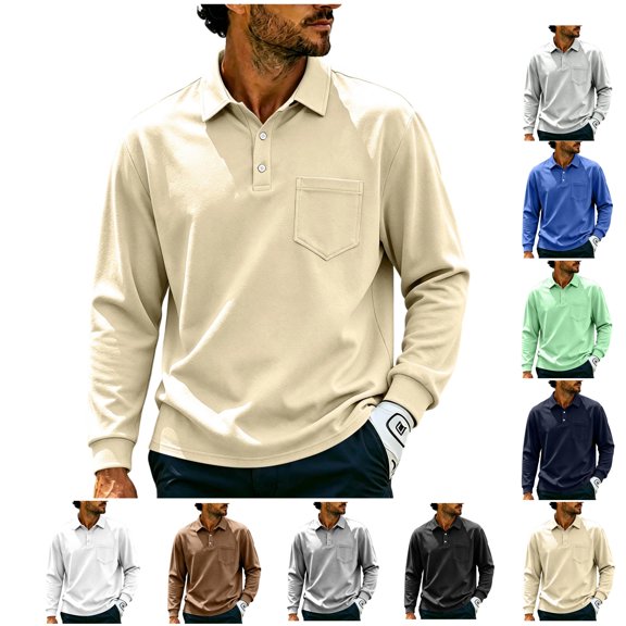 LWavelet Men's Long Sleeve Polo Shirts with Chest Pocket Relaxed Fit Breathable Business Casual Golf Shirts for Men