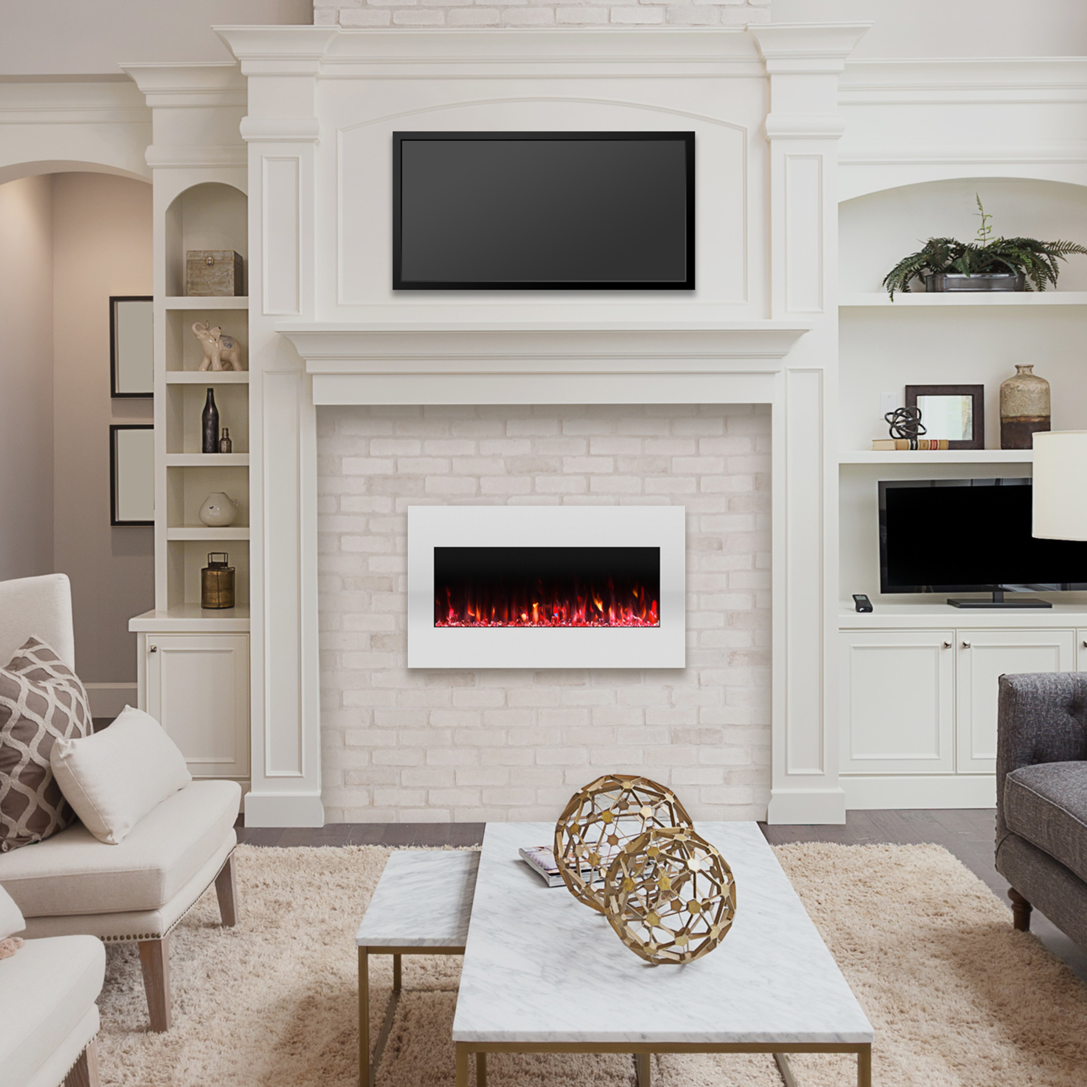 Northwest 36-Inch Electric Fireplace - Modern Wall-Mounted Heater (White)