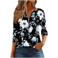 thumbnail image 2 of Uootdi Womens Long Sleeve Shirts Half Zipper V Neck Fashion Floral Printed Gift Striped Dressy Blouses Casual FallTunic Tops Lo ose Fit Comfy, 2 of 5