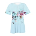thumbnail image 5 of Pompotops Mode Femme Décontractée Imprimé Col Rond Ample Manches Courtes T-shirt Haut Blouse Chandail Liquidation, 5 of 5