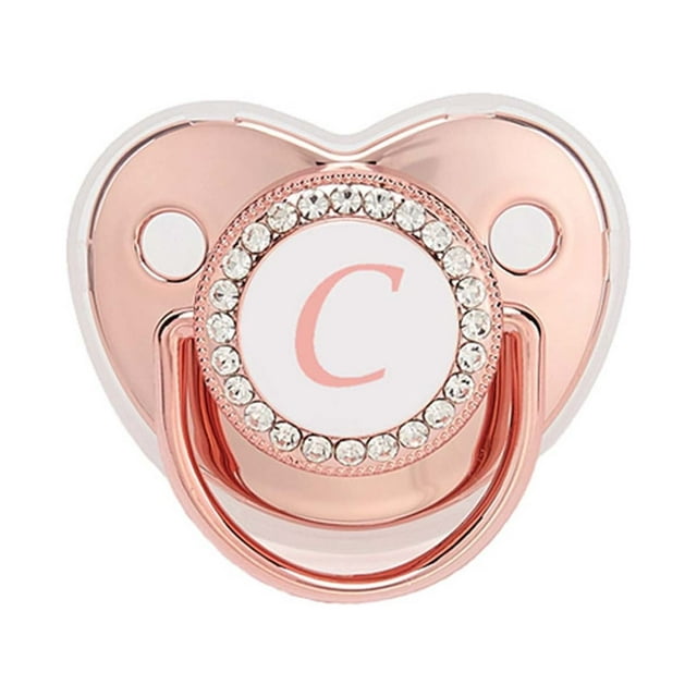 DPTALR Baby Pacifier 26 Letter Name Initials Clip Silicone Baby Pacifier Golden Shiny Newborn Pacifier
