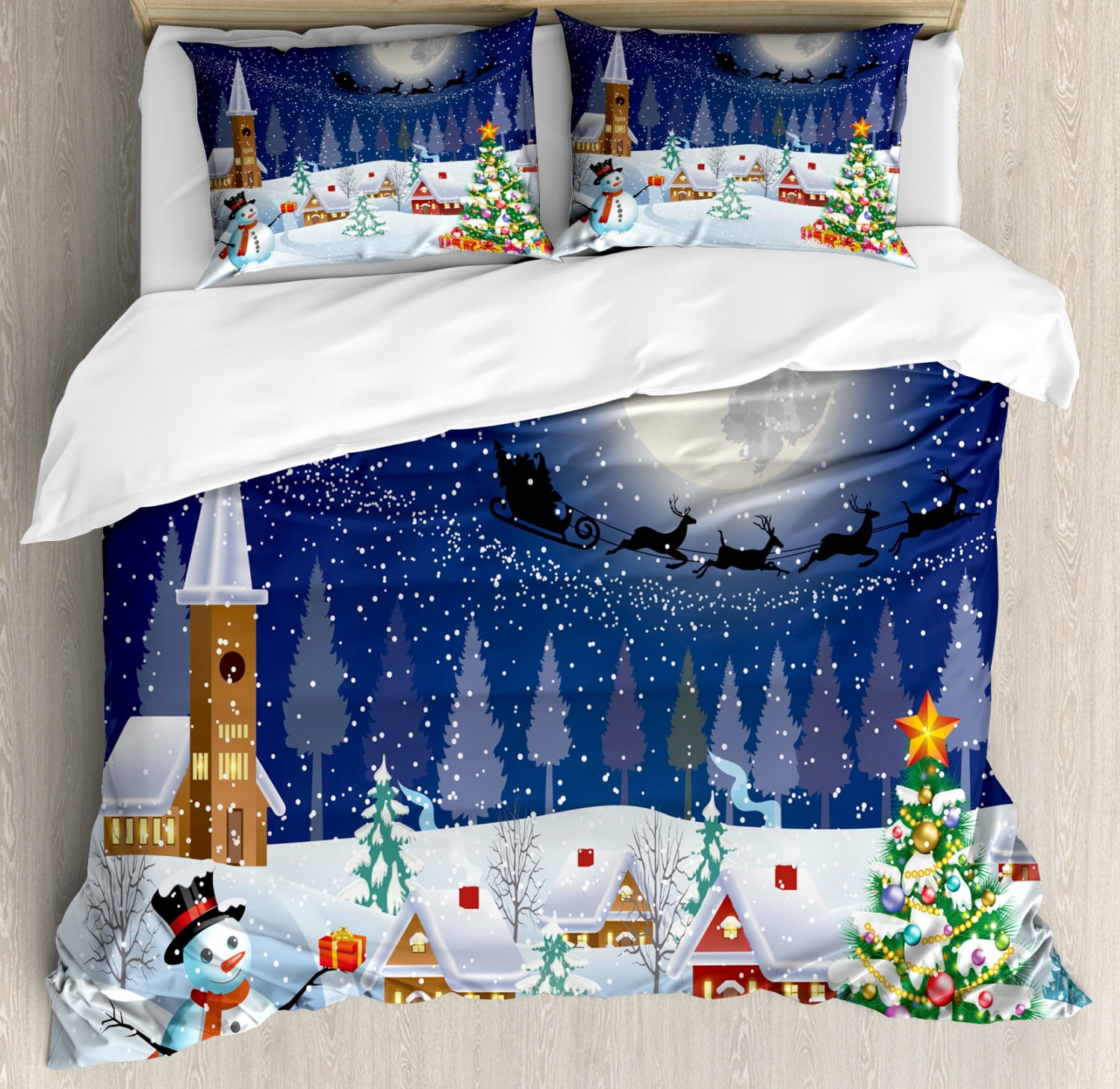 Christmas Xmas Poly Cotton Duvet Quilt Cover Set Santa Snowman Stag 