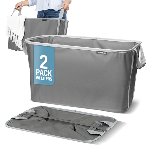 CleverMade Collapsible Laundry Baskets 2PK - 60L (16 Gal) Shadow Gray/Stone Gray