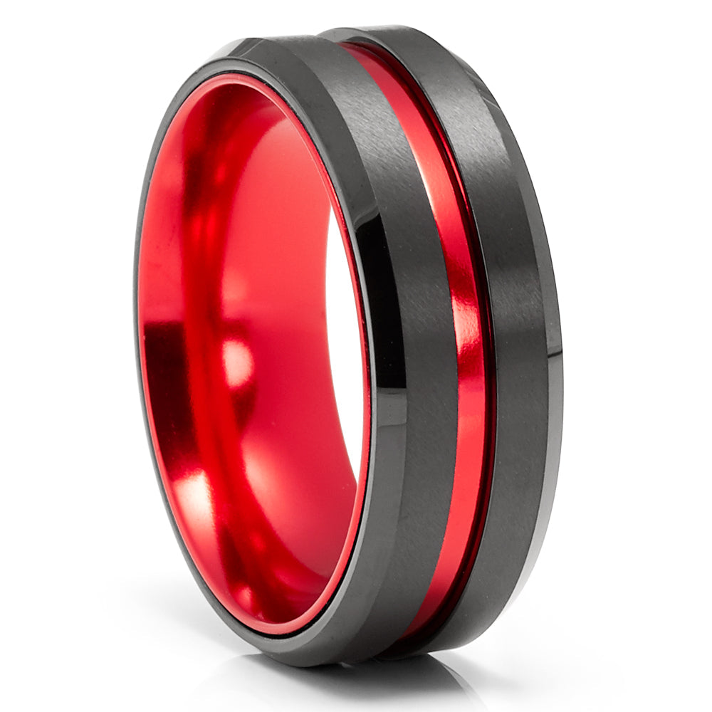 Red Tungsten Wedding Ring,Black Wedding Ring,Tungsten Carbide Ring