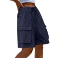 thumbnail image 2 of Womens Bermuda Shorts Cargo Pockets Elastic Waistband Drawstring Wide Leg Knee Length Bermuda Long Shorts for Women, 2 of 5