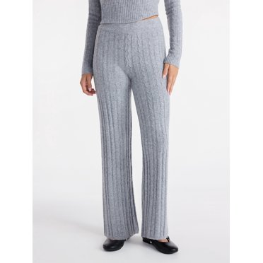 No Boundaries Cable Knit Sweater Wide Leg Pants, 30'' Inseam, Women's