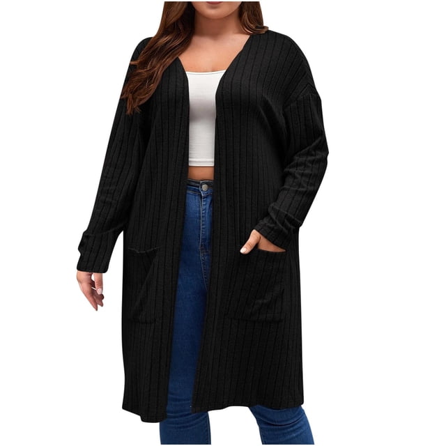 Kaemgyyd Plus Size Cardigan Sweaters for Women Lightweight Open Front Ribbed Knit Cardigans Casual Long Fall Coat with Pockets