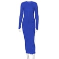 thumbnail image 5 of IROINNID Rollbacks Long Dress for Women Formal Wedding Guest Formal Dress Solid Color Round-Neck Long Sleeve Dress,Blue, 5 of 6