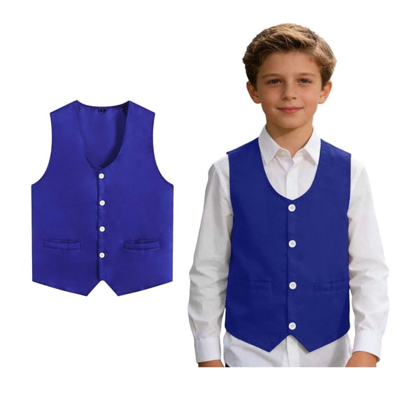 Boy'S Vest Sleeveless Button Up Blue Vest Suit Boys Back To School Clothes Kid Boys Formal Vest for Kids Boys Holiday Outfits 9-10 Years