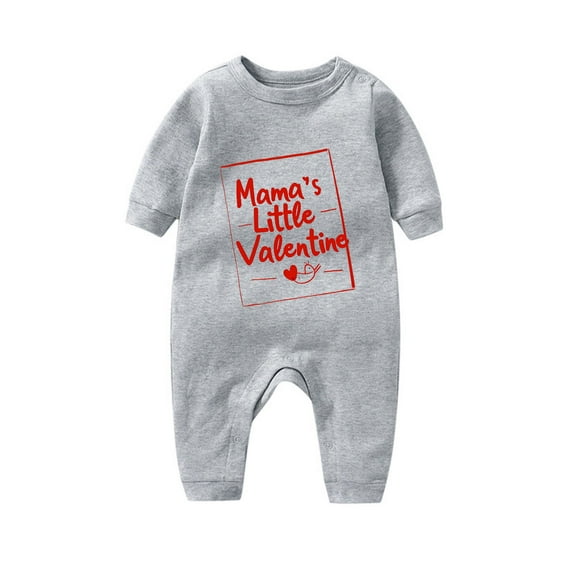 Zwiiyzr Newborn Baby Clothes Kids Girls Boys Long Sleeve Valentine's Day Heart Print T-Shirt Romper Newborn First Outfit One Piece Clothes Gray