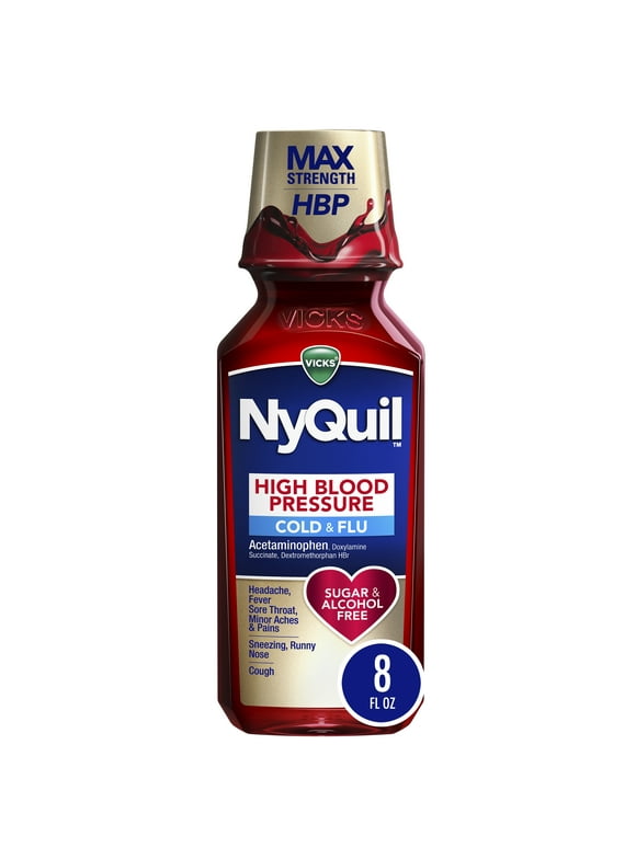 Vicks NyQuil High Blood Pressure Liquid Medicine, Cold & Flu Relief, Over-the-Counter Medicine, 8 Oz