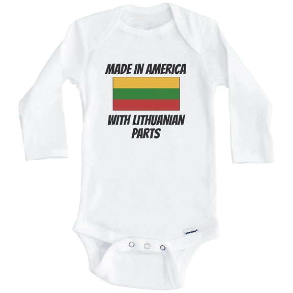 Made In America With Lithuanian Parts Lithuania Flag Funny One Piece Baby Bodysuit (Long Sleeve), 0-3 Months White