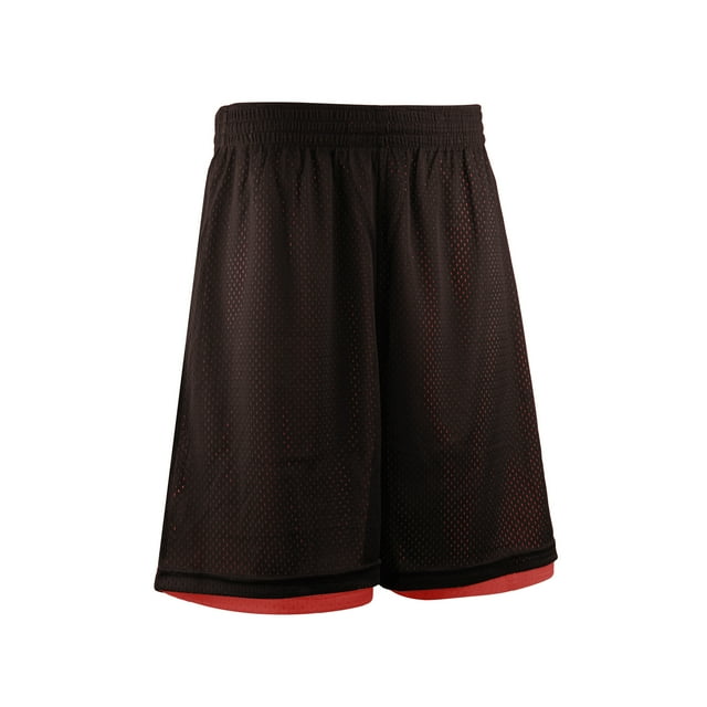 TOPTIE Men's 7" Reversible Basketball Shorts Long Mesh Sports Shorts Double Sided-black/red-M