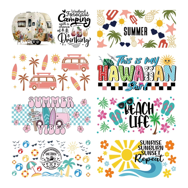 UV DTF Transfer Sticker Summer For The 16oz Libbey Glasses Wraps Bottles Cup Can DIY Waterproof Custom Decals D18004