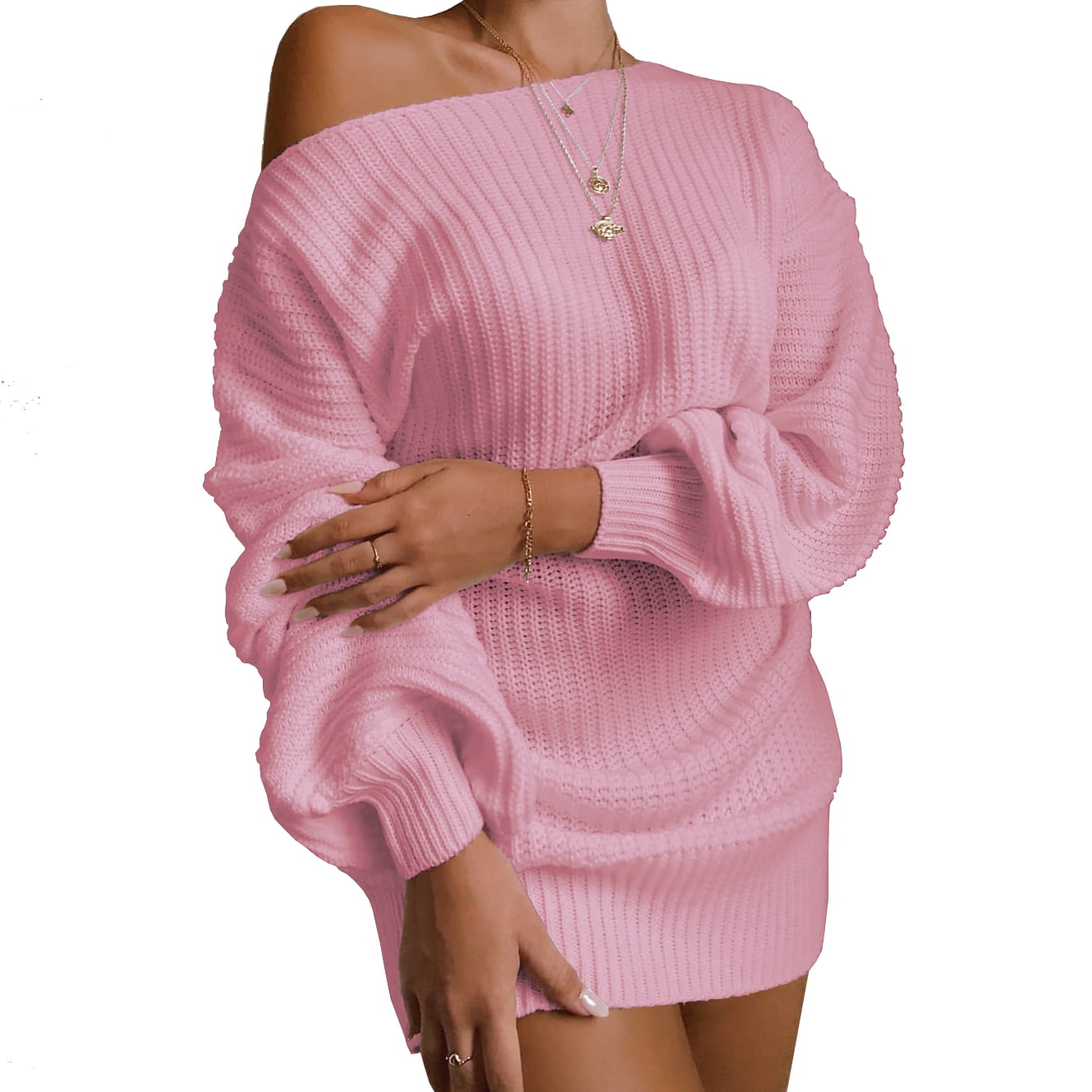 hot pink off the shoulder sweater dress