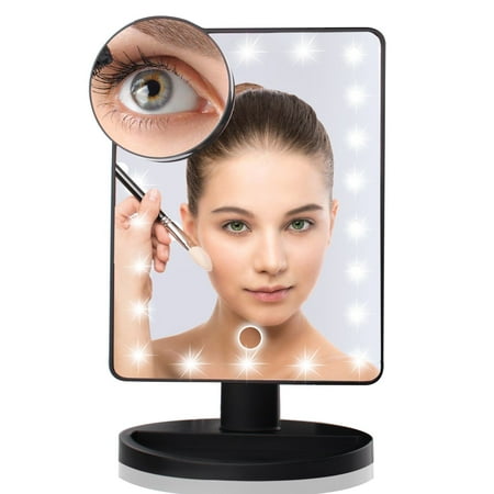 Black / White Fashion Makeup Mirror with 22 LED Light for Women, 12-Inch Large Screen Makeup Mirror for Party, Touch Dimmable and Memory Function