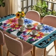 thumbnail image 3 of Spring Daisy Table Cloths for 5 Foot Rectangle Tables, Turquoise Modern Abstract Art Dots Floral Patio Waterproof Elastic Fitted Tablecloths, Washable Rectangular Table Cover for Camping, 3 of 8