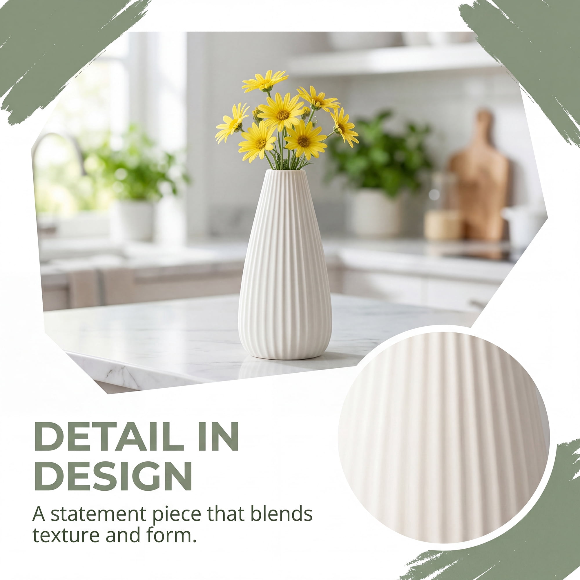 Unique Bargains Modern Ceramic Matte Ribbed Flower Vase White 3.0" x 3.0" x 5.9"