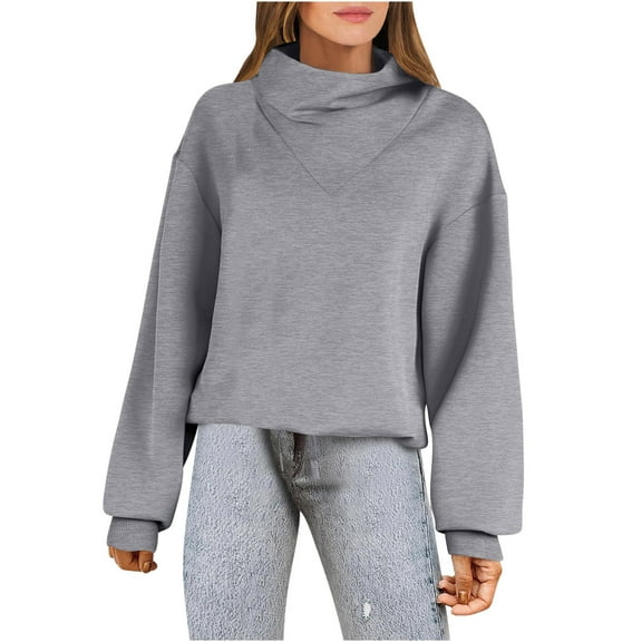 CLOISE Sweatshirt for Women Solid Color Oversized Sweatshirts Cowl Neck Long Sleeve Hoodies Shirts Gray Drop Shoulder Tees Fall Trendy Preppy Outfits XL