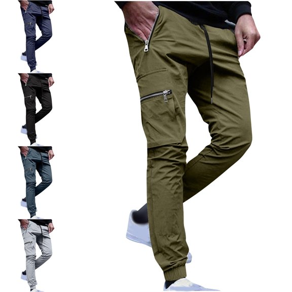 SGFCWSX Men Cargo Pants– Relaxed Multi-Functional Pockets Streetwear Utility Pants with Drawstring Waist Army Green Size 2XL