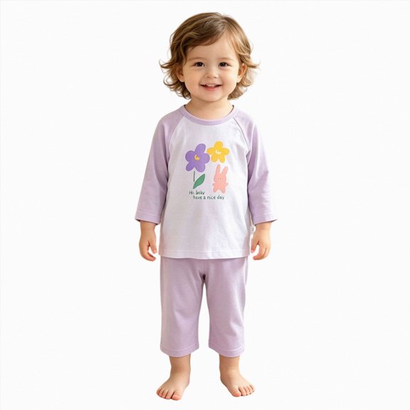 KPOPLK Fall Winter Girl Pajama Set 6M-15T Kids Pajamas Cute Toddler Snug fit Flower Pattern Pjs Cotton Sleepwear Ruffled Shirring Size 120,Purple