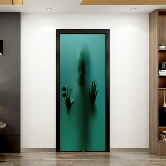 Halloween Door sticker, Horror and Darkness Fridge Stickers,Self-adhesive Removable Door Cover Decoration Sign for Front Door Wearing Porch Outdoor Decor Window Wall