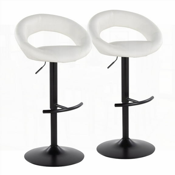 Modern Black Metal & White Faux Leather 2-Piece Bar Stools with Swivel and Rounded T Footrest by LumiSource