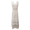 thumbnail image 2 of Jane Wardrobe Women’S Boho Lace Sleeveless V Neck Maxi Dress, Crochet Trim Tiered Flowy A-Line Long Dress With Tassel Detail, Premium Soft Lace Fabric, 1pc, Sizes S M L XL, 2 of 2