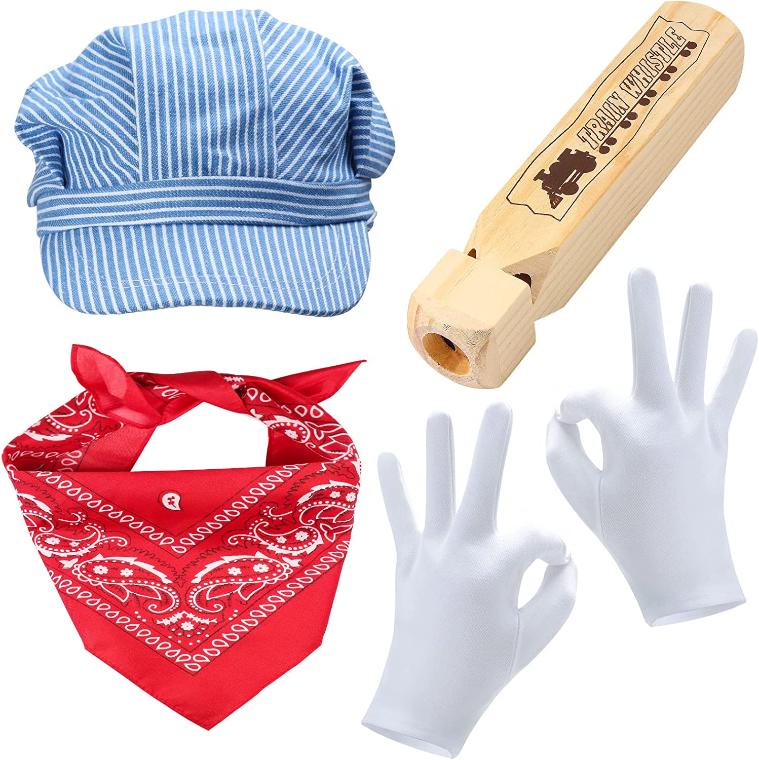 Beelittle Train Conductor Costume Set Engineer Cap Wooden Train Whistle