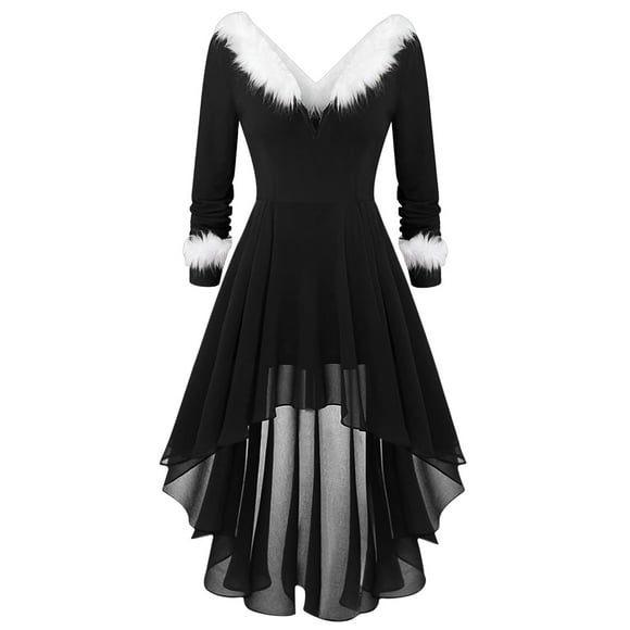 TJAZFJPA Nothing Fits But Dress Women Christmas Patchwork V Neck Panel Long Sleeve V Neck Asymmetric Dress See Through Dress Dresses Women Summer