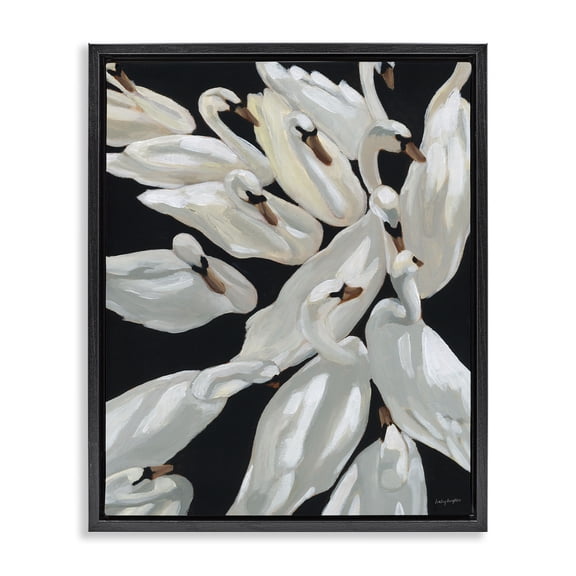 Stupell Industries Contemporary Gathered Swans Swimming Black Floating Frame Canvas Art, 17 x 21, by Haley Knighten