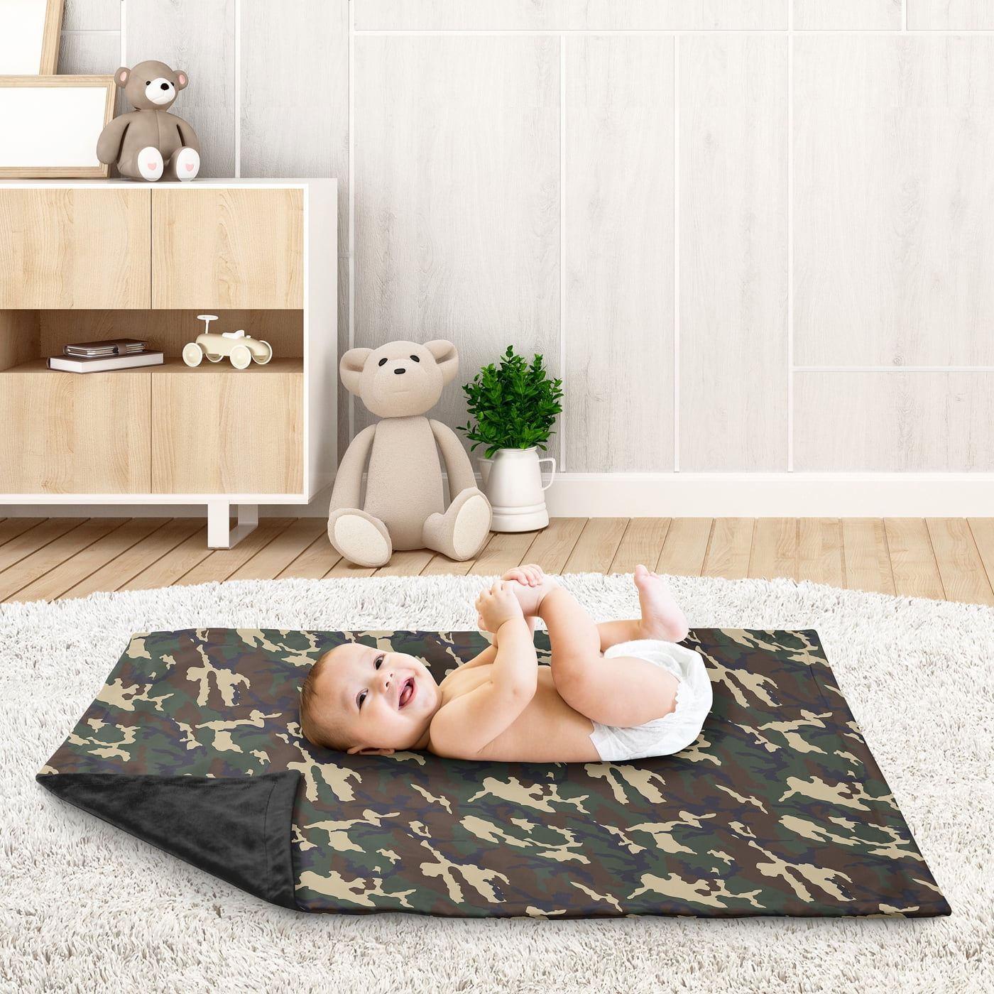 Sweet Jojo Designs Woodland Camo Green Black and Brown Baby Security Blanket