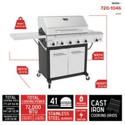 Nexgrill Deluxe 5-Burner Propane BBQ Grill with Side Burner and Foldable Side Table, Stainless Steel Control Panel, Electric Ignition, 60,000 BTUs Output, Gas Grill Perfect for Gatherings - 72