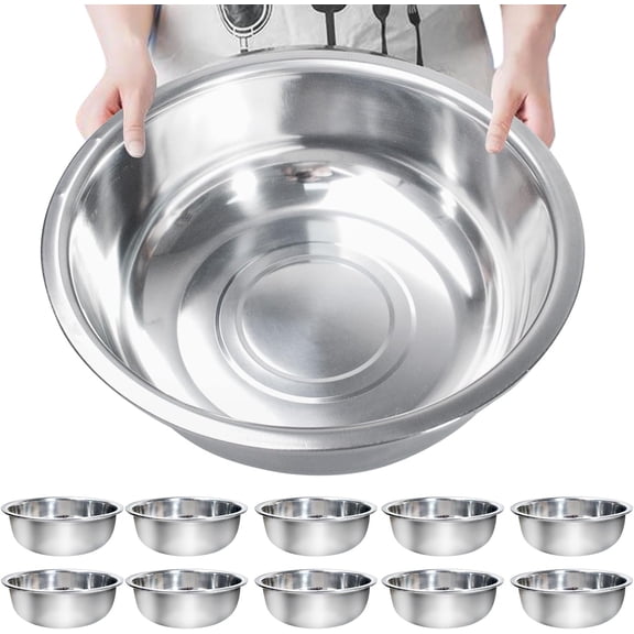 10 Pcs Stainless Steel Mixing Bowls Set 13 Qt Extra Large Bowl Salad Bowl Basin 16 Inch Stackable Large Metal Mixing Bowls for Dishwasher Mirror Polish Bowls for Home Kitchen Cooking Baking Supplies