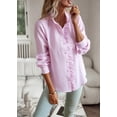 thumbnail image 3 of Womens Button Down Shirt Stand Collar Ruffle Top Striped Long Sleeve Shirts Work Tops for Women Trendy, 3 of 13