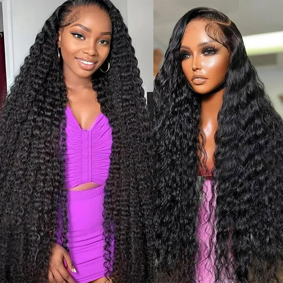 Brazilian Virgin Deep Wave Human Hair 13x6 HD Lace Frontal Wig 24Inch 200 Density Deep Curly Human Hair Lace Frontal Wigs Pre Plucked with Baby Hair 12A 10