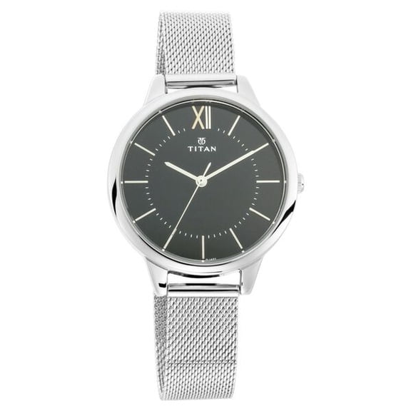 Titan Workwear Analog Watch for Women Metal Black Dial With Silver Strap