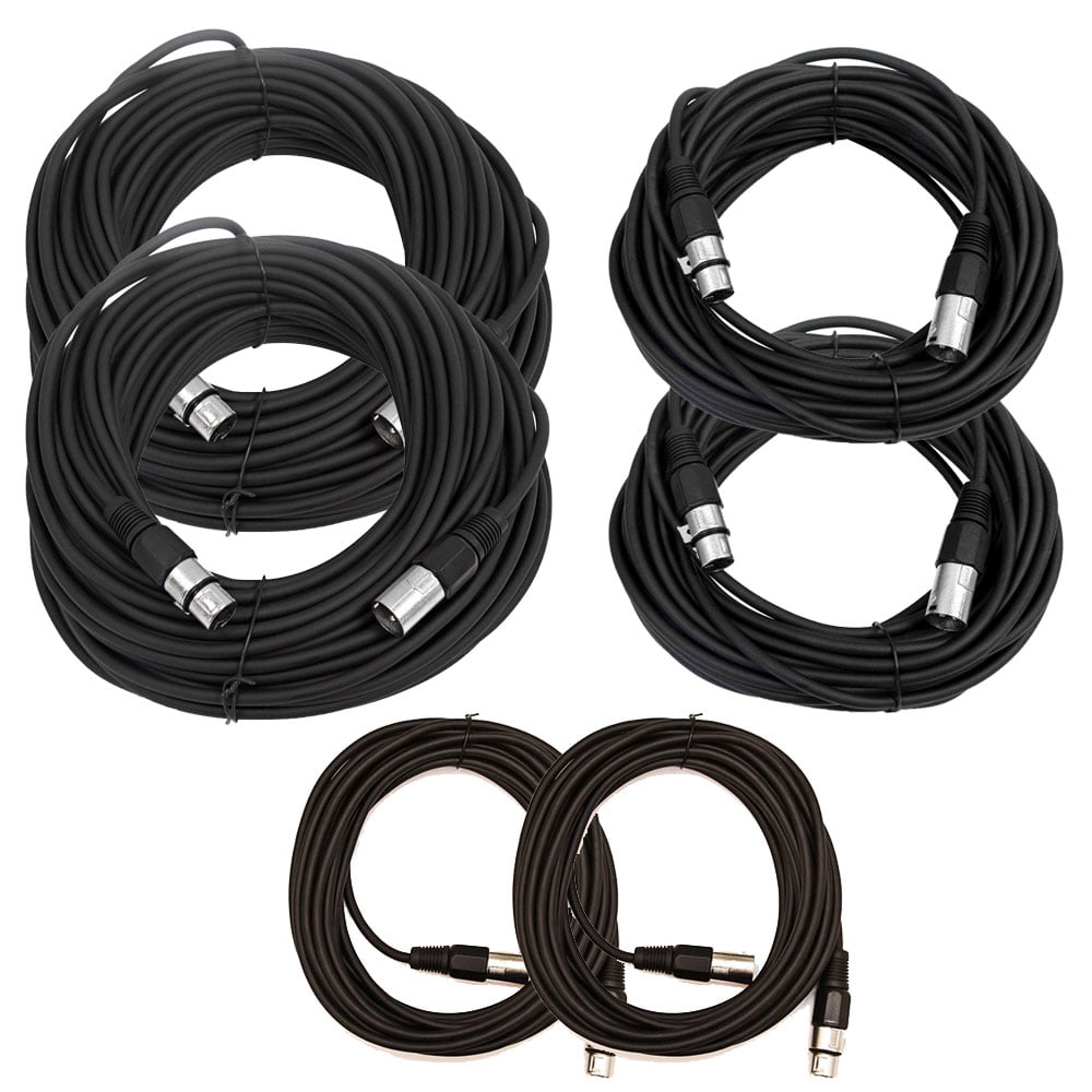 Seismic Audio XLR Microphone Cable Pro Audio / DJ Crash Kit Mic Cord Package Black XLRMic