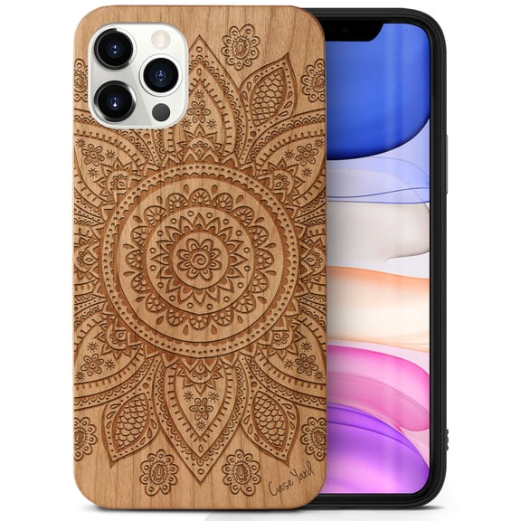 Case Yard Wooden Case Outside Soft TPU Silicone, Slim Fit Shockproof Wood Protective Phone Cover for Girls Boys Men and Women, Supports Wireless Charging Mandala Design case for iPhone-11-Pro
