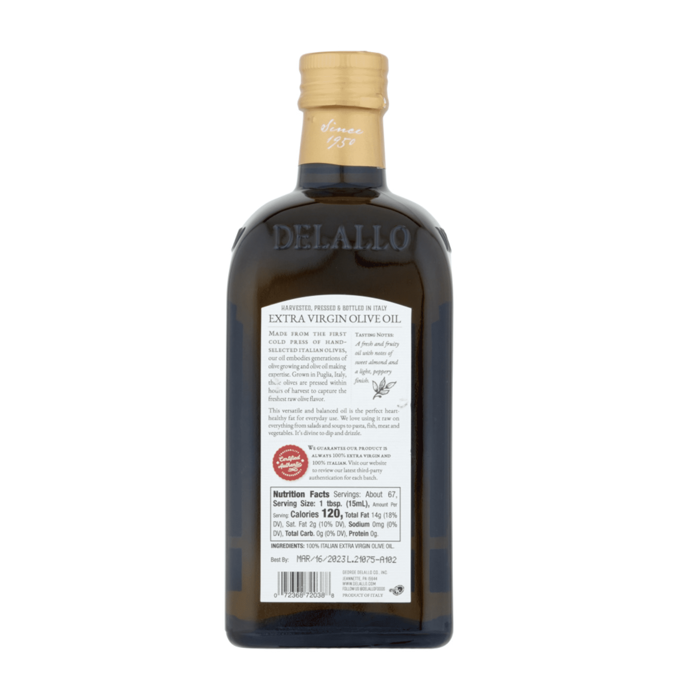 DeLallo Extra Virgin Olive Oil, Made in Italy, 33.8 oz Bottle (2 Pack)