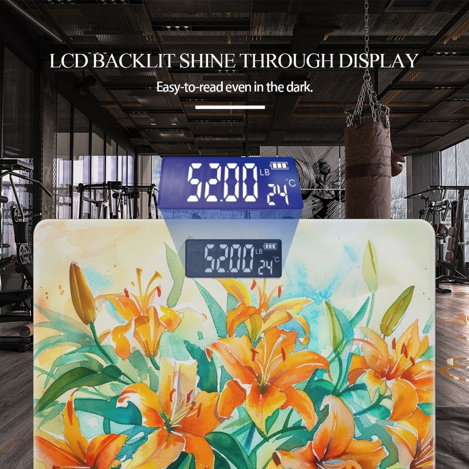 High Precision Body Weight Scale Smart Bathroom Scales with Large LCD Display(400lbs),Decorative for Bedroom-Orange Lilies In Glass Vase On Table