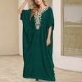 thumbnail image 4 of TMOYZQ Kaftan Dresses for Women Embroidered Short Sleeve V-Neck Plus Size Caftans Bikini Swimsuit Cover-Up Long Beach Dress, 4 of 6