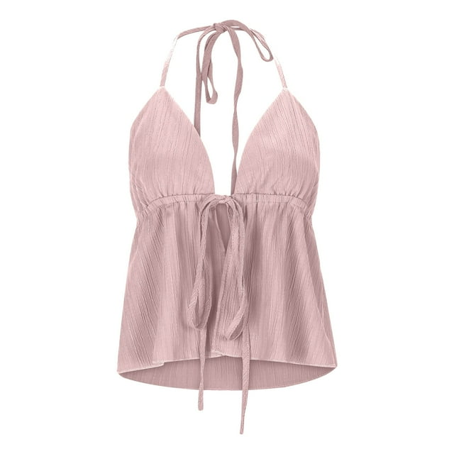 Women's Lace Up Back Suspenders Top - Jacquard Drawstring Design, Solid Color, Casual/Sexy Style, Machine Washable, Size S-XL