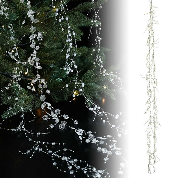 Clear Icicle Christmas Ornaments with Pearl Strings, Shatterproof Holiday Decor for Tree, Wedding and Party Decoration, Elegant Winter Home and Garden Decorations