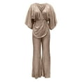 thumbnail image 5 of fatyb Sequin Jumpsuits for Women Sparkly Wrap V Neck One-Piece Flare Leg Elegant Party Romper Clubwear, 5 of 5