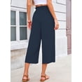 thumbnail image 7 of Chiclily Women's Wide Leg Capri Pants Summer High Waisted Palazzo Trousers Navy Blue Drawstring Cropped Pants with Pockets, Size 2XL, 7 of 7